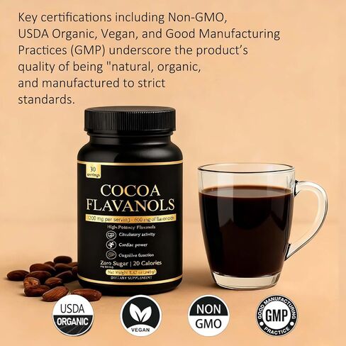 High Flavanol Cocoa Powder Supplement with 1200mg Flavanols & Flavonoids (600mg Epicatechin) for Heart Health, Nitric Oxide Support & Energy, 10X More Flavanols Than Regular Cocoa Powder (01) in Saudi Arabia