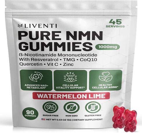Pure NMN Gummies 1000mg – NAD+ Precursor Blend with Resveratrol, TMG, CoQ10, Quercetin & Vitamin C – Ideal for Energy, Healthy Aging, Daily Wellness, Vitality – Watermelon Lime, 90 Gummies in Kuwait