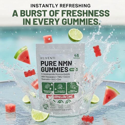Pure NMN Gummies 1000mg – NAD+ Precursor Blend with Resveratrol, TMG, CoQ10, Quercetin & Vitamin C – Ideal for Energy, Healthy Aging, Daily Wellness, Vitality – Watermelon Lime, 90 Gummies in Kuwait