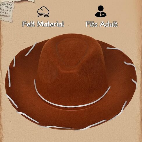 Brown Felt Cowboy Hat with Adjustable Strap Adult Brown Western Cowboy Hat Vintage Western Sheriff Hats Wide-Brimmed Hats Classic Sheriff Costume for Halloween Cosplay Party in Saudi Arabia
