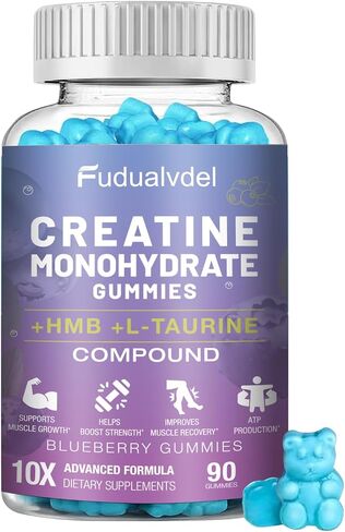 2 Pack 8000MG Creatine HMB Monohydrate Gummies with L-Taurine,Muscle Boosting,Energy Boosting,Vitamin B12, Men & Women,180 Blueberry Flavored Fudge,60 Days Supply in Kuwait