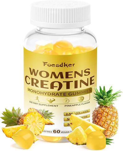 Women's Creatine & Collagen Gummies,Creatine Monohydrate Gummies with Collagen,Vitamin D3 & Calcium for Muscles & Booty & Energy, Sugar Free,Pineapple Flavor in Saudi Arabia