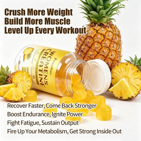 Women's Creatine & Collagen Gummies,Creatine Monohydrate Gummies with Collagen,Vitamin D3 & Calcium for Muscles & Booty & Energy, Sugar Free,Pineapple Flavor in Saudi Arabia