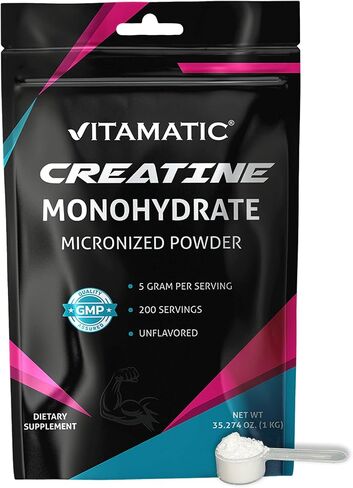 Vitamatic Creatine Monohydrate Powder – 5000 mg Per Serving, 1 kg, Unflavored, Micronized Creatine Supplement, Vegan, Non-GMO, Gluten Free in Saudi Arabia