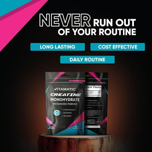 Vitamatic Creatine Monohydrate Powder – 5000 mg Per Serving, 1 kg, Unflavored, Micronized Creatine Supplement, Vegan, Non-GMO, Gluten Free in Saudi Arabia