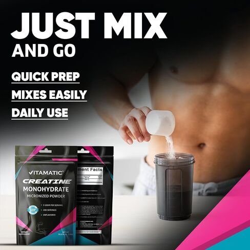 Vitamatic Creatine Monohydrate Powder – 5000 mg Per Serving, 1 kg, Unflavored, Micronized Creatine Supplement, Vegan, Non-GMO, Gluten Free in Saudi Arabia