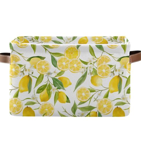 MNSRUU Storage Basket Lemon Floral Collapsible Organizer Basket with PU Handles, Waterproof Nursery Laundry Basket Kids' Toy Storage Basket,1 Pack in Saudi Arabia