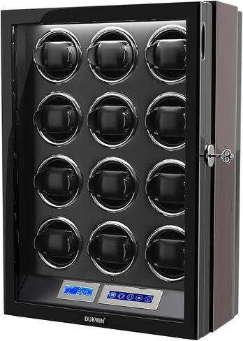DUKWIN Watch Winder for 12 Automatic Watches with Key Lock, LCD Screen, Remote Control, LED Light, Adjustable Watch Pillow and Supper Quiet Motor for Universal Watches in Saudi Arabia