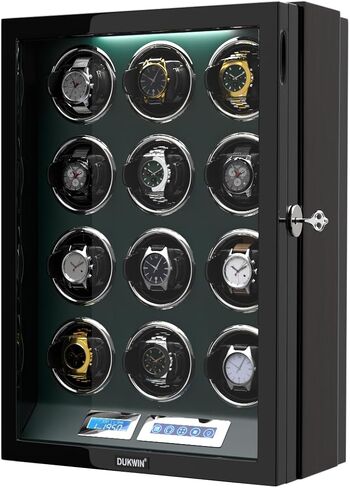 DUKWIN Watch Winder for 12 Automatic Watches with Key Lock, LCD Screen, Remote Control, LED Light, Adjustable Watch Pillow and Supper Quiet Motor for Universal Watches in Saudi Arabia