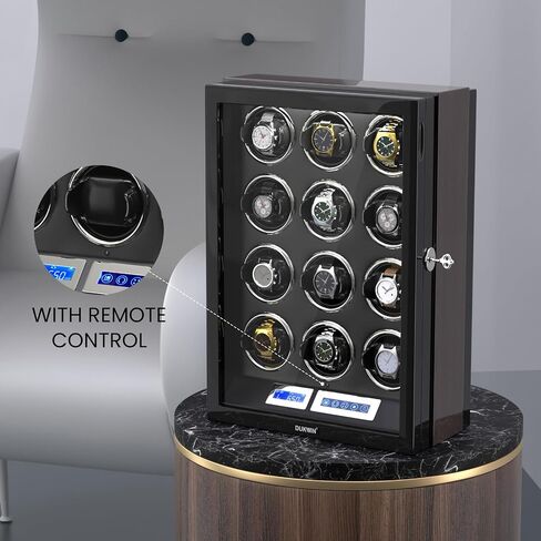 DUKWIN Watch Winder for 12 Automatic Watches with Key Lock, LCD Screen, Remote Control, LED Light, Adjustable Watch Pillow and Supper Quiet Motor for Universal Watches in Saudi Arabia