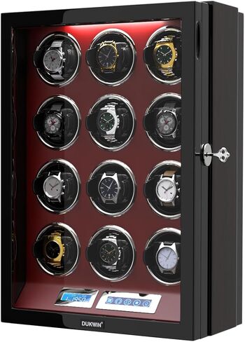 DUKWIN Watch Winder for 12 Automatic Watches with Key Lock, LCD Screen, Remote Control, LED Light, Adjustable Watch Pillow and Supper Quiet Motor for Universal Watches in Saudi Arabia