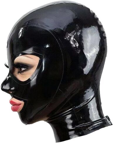 Black Latex Hood Mask Full Face Riding Hood for Party Cosplay Latex Mask for Halloween (M) in Saudi Arabia