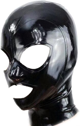 Black Latex Hood Mask Full Face Riding Hood for Party Cosplay Latex Mask for Halloween (M) in Saudi Arabia