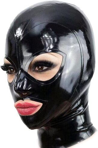 Black Latex Hood Mask Full Face Riding Hood for Party Cosplay Latex Mask for Halloween (M) in Saudi Arabia