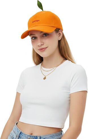 Funny Orange-Shaped Baseball Cap/Bucket Hat with Leaf Detailing, Fruit Shaped Funny Summer Sun Visor for Outdoor Casual Wear in Kuwait