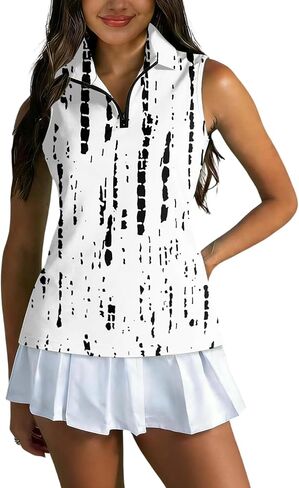 Polo Shirts for Women Golf Workout Collared V Neck Sleeveless Tops Zip Up Gym Tennis Shirt Active Summer Athletic Tops in Kuwait