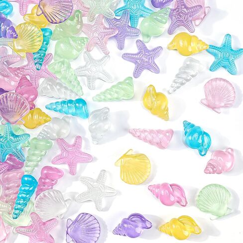 Babenest 4 Styles Acrylic Seashells Gems, 65pcs Glow in The Dark Sensory Bin Fillers for Ocean Sea Shells Beach Theme Party Wedding Decoration Scatter Table Vase Fillers Home DIY Crafts in Kuwait