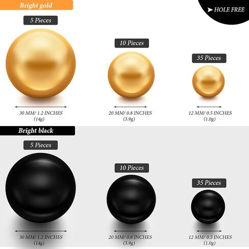 100 قطعة من خرز اللؤلؤ الذهبي الأسود من Hicarer لحشو المزهرية المركزية، خرز لؤلؤ صناعي لامع بدون فتحات لتزيين المنزل وحفلات الزفاف وأعياد الميلاد، 12/20/30 مم (ذهبي أسود) in Kuwait