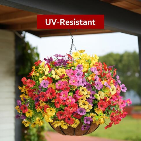 2 Set Artificial Flowers Faux Hanging Plants Basket for Spring Summer Outdoor Outside Decoration, Fake Silk UV Sun Resistant Daisy Eucalyptus for Porch Home Patio Balcony Yard Decor in Saudi Arabia