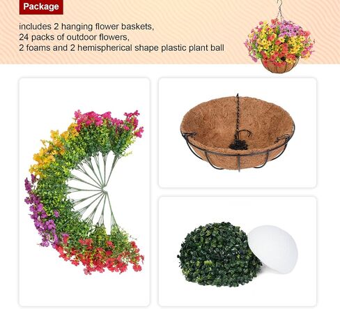 2 Set Artificial Flowers Faux Hanging Plants Basket for Spring Summer Outdoor Outside Decoration, Fake Silk UV Sun Resistant Daisy Eucalyptus for Porch Home Patio Balcony Yard Decor in Saudi Arabia
