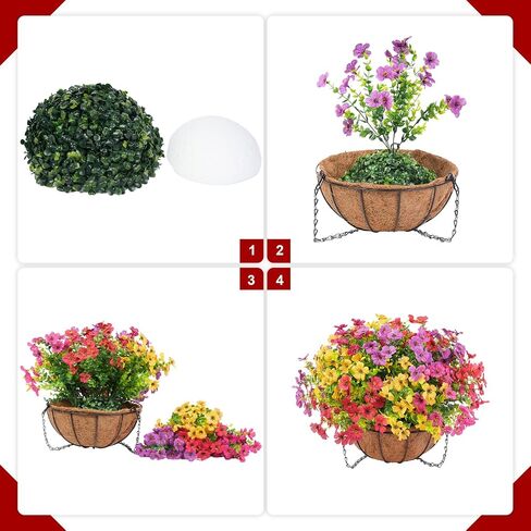 2 Set Artificial Flowers Faux Hanging Plants Basket for Spring Summer Outdoor Outside Decoration, Fake Silk UV Sun Resistant Daisy Eucalyptus for Porch Home Patio Balcony Yard Decor in Saudi Arabia