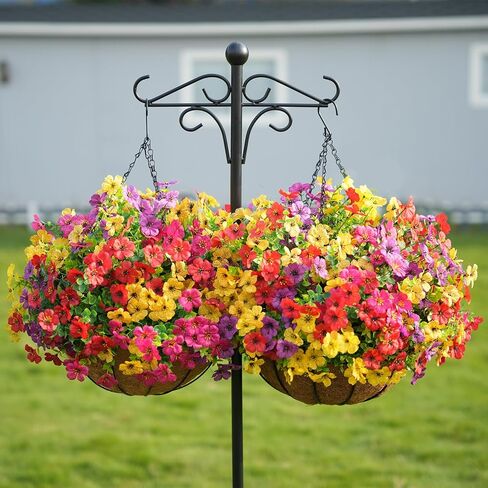 2 Set Artificial Flowers Faux Hanging Plants Basket for Spring Summer Outdoor Outside Decoration, Fake Silk UV Sun Resistant Daisy Eucalyptus for Porch Home Patio Balcony Yard Decor in Saudi Arabia