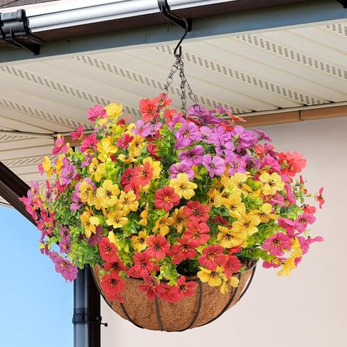2 Set Artificial Flowers Faux Hanging Plants Basket for Spring Summer Outdoor Outside Decoration, Fake Silk UV Sun Resistant Daisy Eucalyptus for Porch Home Patio Balcony Yard Decor in Saudi Arabia