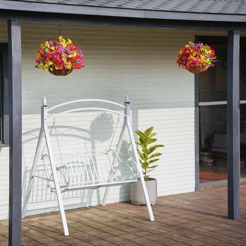 2 Set Artificial Flowers Faux Hanging Plants Basket for Spring Summer Outdoor Outside Decoration, Fake Silk UV Sun Resistant Daisy Eucalyptus for Porch Home Patio Balcony Yard Decor in Saudi Arabia