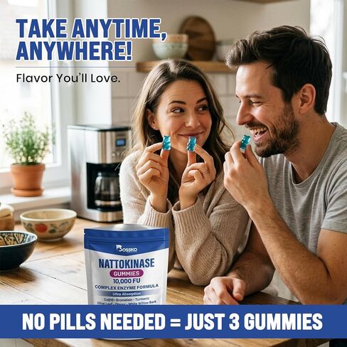 Nattokinase Gummies 10,000 FU 7-in-1 Ultra Absorption Cardiovascular Supplement with CoQ10 Bromelain Turmeric Ginger Olive Leaf & White Willow Bark for Men & Women Zero Sugar Low Carb MCT Oil Formula in Saudi Arabia