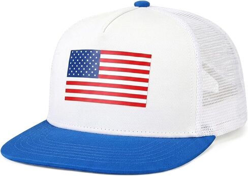 BROMZ Kids Youth American Flag Trucker Hat Flat Bill, Breathable Mesh Back Snapback Baseball Cap for Boys Girls 5-15 Years in Saudi Arabia