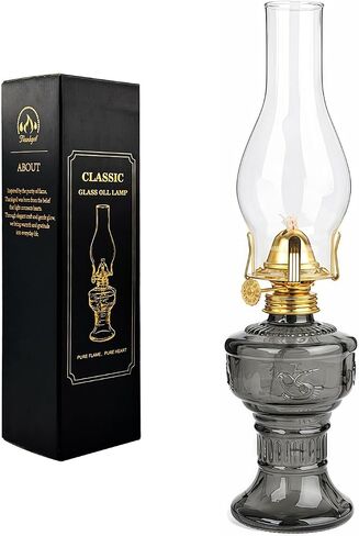 Vintage Kerosene Oil Lamp 12.8" Glass Hurricane Oil Lantern, 250ml Chamber Oil Lamp with Adjustable Wick, Decorative Farmhouse Table Lamp for Indoor Outdoor Emergency Lighting(Clear) in Saudi Arabia