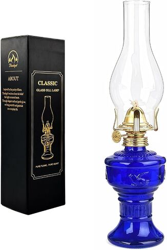 Vintage Kerosene Oil Lamp 12.8" Glass Hurricane Oil Lantern, 250ml Chamber Oil Lamp with Adjustable Wick, Decorative Farmhouse Table Lamp for Indoor Outdoor Emergency Lighting(Clear) in Kuwait