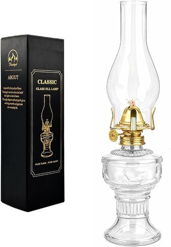 Vintage Kerosene Oil Lamp 12.8" Glass Hurricane Oil Lantern, 250ml Chamber Oil Lamp with Adjustable Wick, Decorative Farmhouse Table Lamp for Indoor Outdoor Emergency Lighting(Clear) in Kuwait