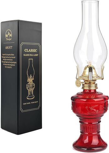 Vintage Kerosene Oil Lamp 12.8" Glass Hurricane Oil Lantern, 250ml Chamber Oil Lamp with Adjustable Wick, Decorative Farmhouse Table Lamp for Indoor Outdoor Emergency Lighting(Clear) in Kuwait