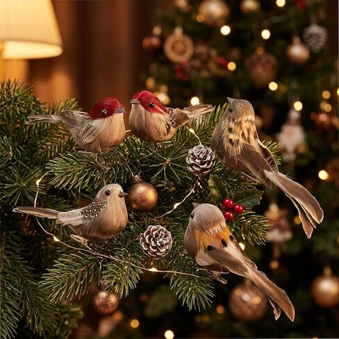 12 Pack Clip-on Artificial Feather Birds - Realistic Fake Sparrow Ornaments for Christmas Tree Wreath Yard Patio Garden Home Decor in Saudi Arabia