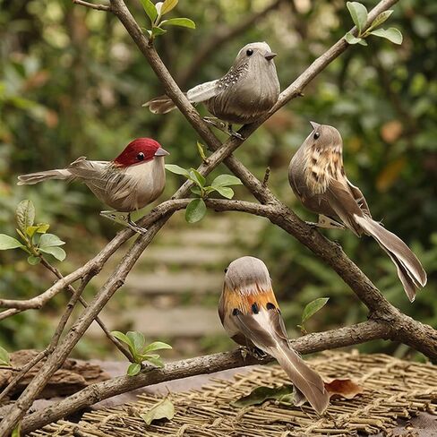 12 Pack Clip-on Artificial Feather Birds - Realistic Fake Sparrow Ornaments for Christmas Tree Wreath Yard Patio Garden Home Decor in Saudi Arabia