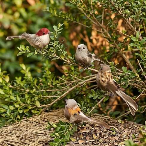 12 Pack Clip-on Artificial Feather Birds - Realistic Fake Sparrow Ornaments for Christmas Tree Wreath Yard Patio Garden Home Decor in Saudi Arabia