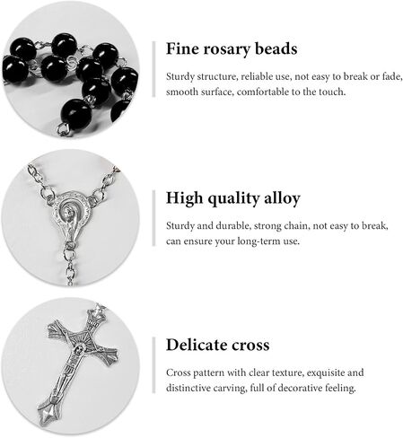 2PCS Car Rosary for Rearview Mirror, Personalized Auto Mirror Decor Rosary & Cross Pendant, Religious Cross Medal Blessing Beads, Interior Rear View Mirrors Charm Auto Decor (Black) in Kuwait