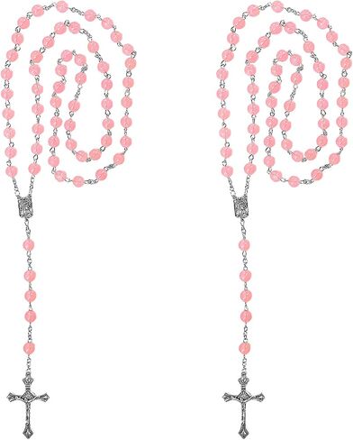 2PCS Car Rosary for Rearview Mirror, Personalized Auto Mirror Decor Rosary & Cross Pendant, Religious Cross Medal Blessing Beads, Interior Rear View Mirrors Charm Auto Decor (Black) in Kuwait