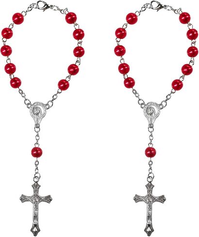 2PCS Car Rosary for Rearview Mirror, Personalized Auto Mirror Decor Rosary & Cross Pendant, Religious Cross Medal Blessing Beads, Interior Rear View Mirrors Charm Auto Decor (Black) in Kuwait