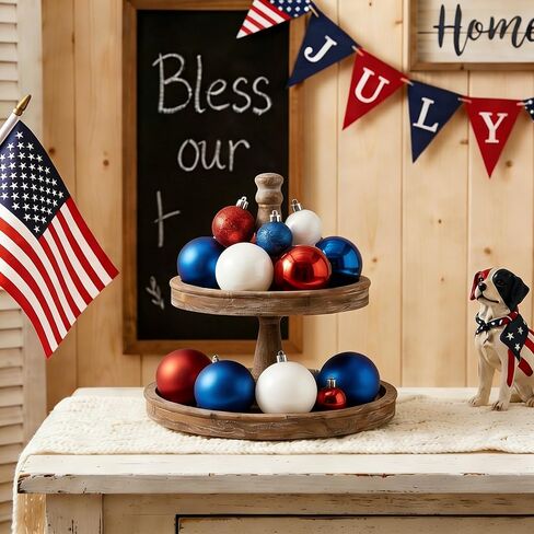 46PCS Ball Ornaments Set for the 4th of July, Flocked Shatterproof Tree Decor, Hanging Ornaments with String for Holiday Home Decor, Christmas Tree Decoration (Red, Blue, White) in Saudi Arabia