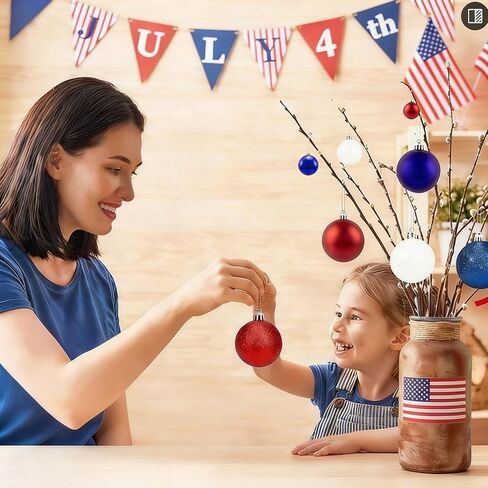 46PCS Ball Ornaments Set for the 4th of July, Flocked Shatterproof Tree Decor, Hanging Ornaments with String for Holiday Home Decor, Christmas Tree Decoration (Red, Blue, White) in Saudi Arabia