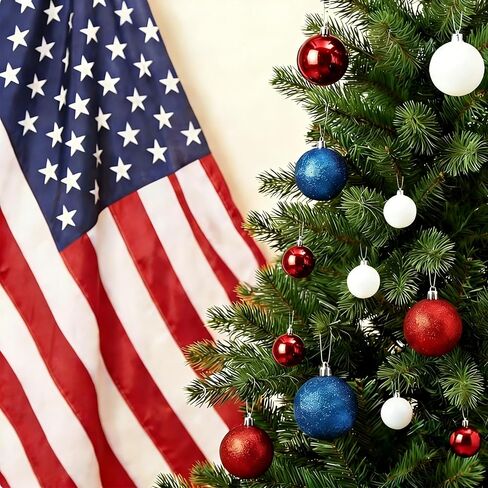 46PCS Ball Ornaments Set for the 4th of July, Flocked Shatterproof Tree Decor, Hanging Ornaments with String for Holiday Home Decor, Christmas Tree Decoration (Red, Blue, White) in Saudi Arabia