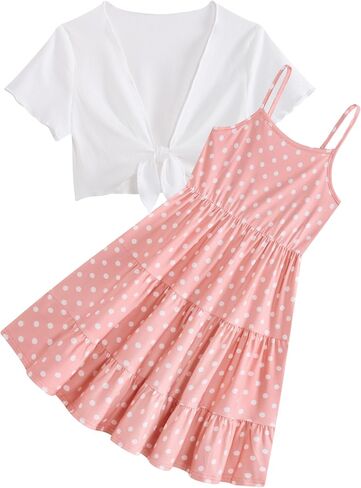 RAISEVERN Girl Summer Dresses with Short Knot-Front Cardigan A Line Sundress 2 Piece Outfits Size 7-14 in Kuwait