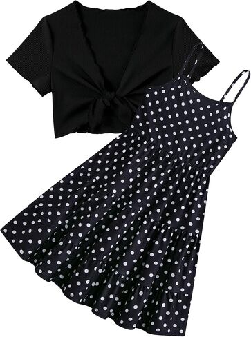 RAISEVERN Girl Summer Dresses with Short Knot-Front Cardigan A Line Sundress 2 Piece Outfits Size 7-14 in Kuwait