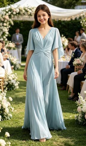 Chiffon Junior Bridesmaid Dresses Pleated V Neck Formal Dress for Girls Flutter Sleeves A Line Wedding Guest Girl Gown in Saudi Arabia