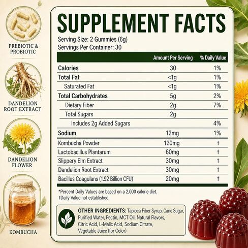 Jevawell Kombucha Gummies | Probiotic Kombucha Gummies Supplement for Women | with Postbiotics, Probiotics, Prebiotics | Support Gut Health | Bloating Comfort | Enhance Immunity | 60 Gummies in Kuwait