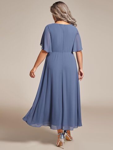Ever-Pretty Plus Women's V-Neck Chiffon Maxi Plus Size Formal Wedding Guest Dress Applique A-Line Mother of Bride Dresses in Kuwait