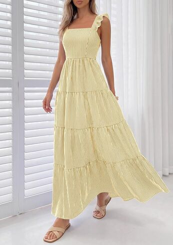 PRETTYGARDEN Womens 2026 Summer Casual Maxi Dresses Striped Square Neck Sleeveless Boho Flowy Sundress Beach Vacation Clothes in Kuwait