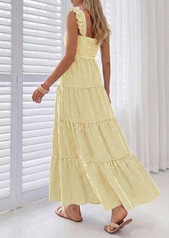 PRETTYGARDEN Womens 2026 Summer Casual Maxi Dresses Striped Square Neck Sleeveless Boho Flowy Sundress Beach Vacation Clothes in Kuwait